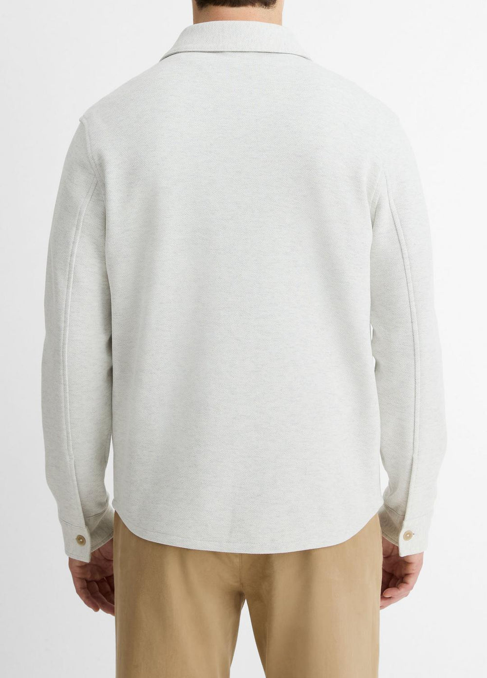Double-Knit Cotton-Blend Piqué Shirt Jacket in Shirt Jackets - HEATHER WHITE/LIGHT HEATHER GREY | VINCE Men
