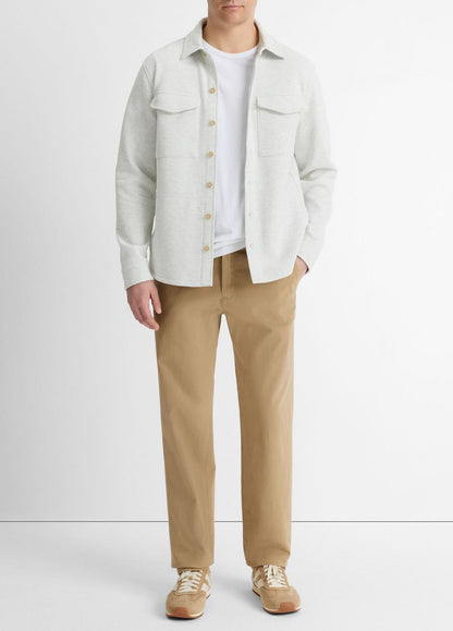 Double-Knit Cotton-Blend Piqué Shirt Jacket in Shirt Jackets - HEATHER WHITE/LIGHT HEATHER GREY | VINCE Men