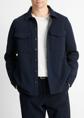 Double-Knit Cotton-Blend Piqué Shirt Jacket in Shirt Jackets - COASTAL BLUE/MEDIUM GREY | VINCE Men