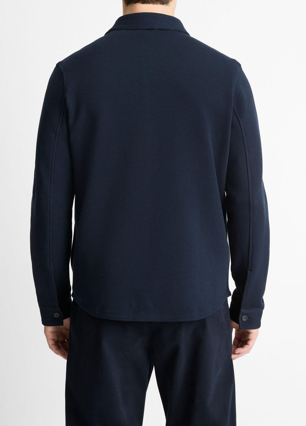 Double-Knit Cotton-Blend Piqué Shirt Jacket in Shirt Jackets - COASTAL BLUE/MEDIUM GREY | VINCE Men
