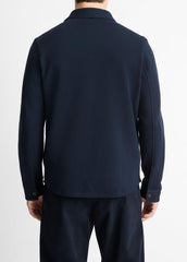 Double-Knit Cotton-Blend Piqué Shirt Jacket in Shirt Jackets - COASTAL BLUE/MEDIUM GREY | VINCE Men