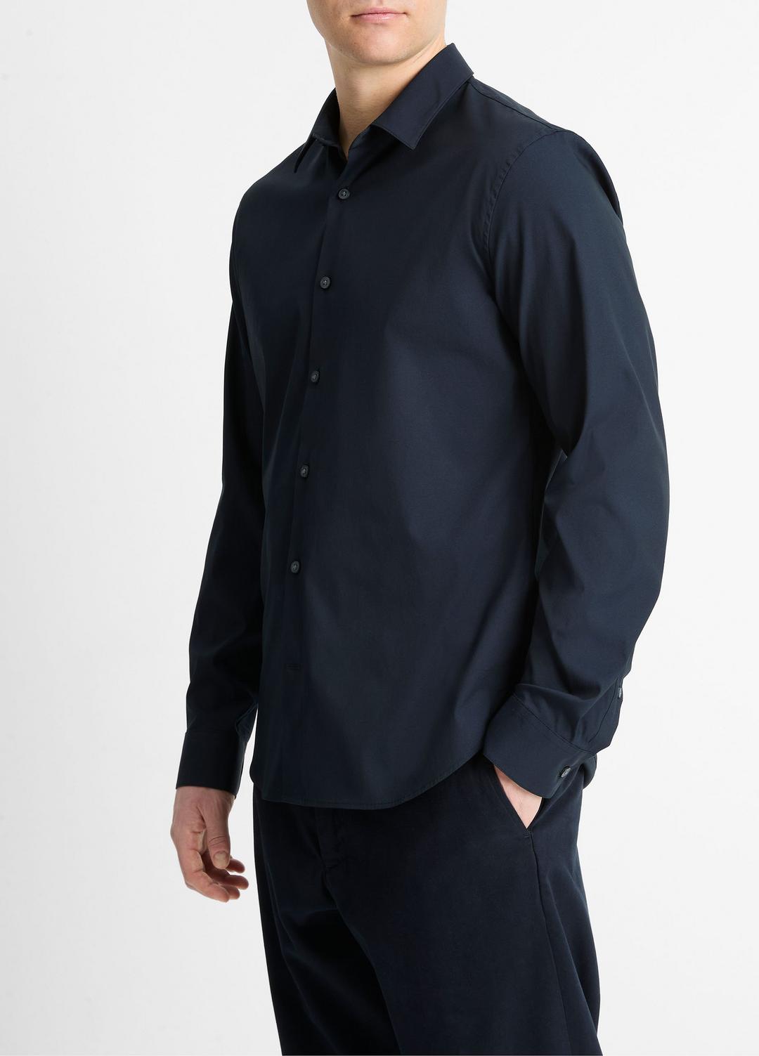 Stretch-Cotton Poplin Shirt in Long Sleeve - COASTAL BLUE | VINCE Men