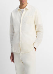 Cotton Chambray Button-Front Shirt in Long Sleeve - OFF WHITE | VINCE Men