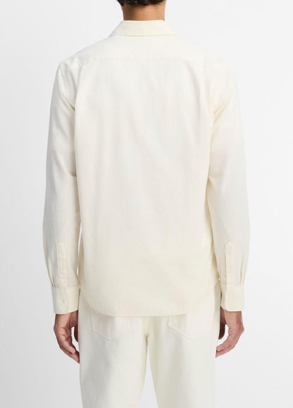 Cotton Chambray Button-Front Shirt in Long Sleeve - OFF WHITE | VINCE Men
