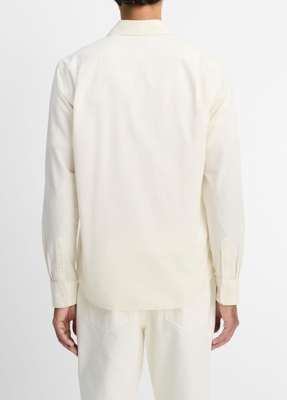 Cotton Chambray Button-Front Shirt in Long Sleeve - OFF WHITE | VINCE Men