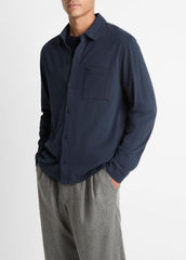 Sueded Cotton Jersey Button-Front Shirt in Long Sleeve - COASTAL BLUE | VINCE Men