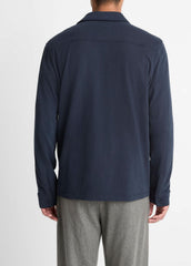 Sueded Cotton Jersey Button-Front Shirt in Long Sleeve - COASTAL BLUE | VINCE Men