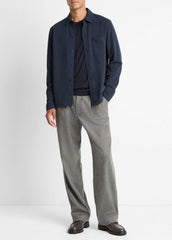 Sueded Cotton Jersey Button-Front Shirt in Long Sleeve - COASTAL BLUE | VINCE Men