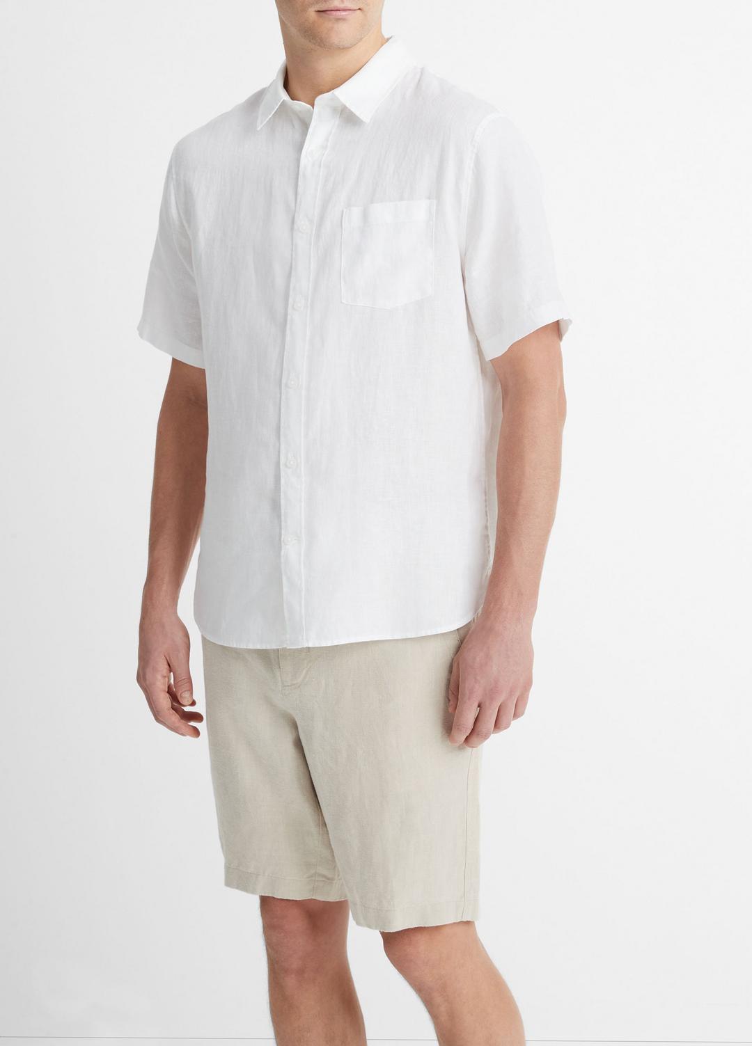 Linen Short-Sleeve Shirt in Short Sleeve - OPTIC WHITE | VINCE Men