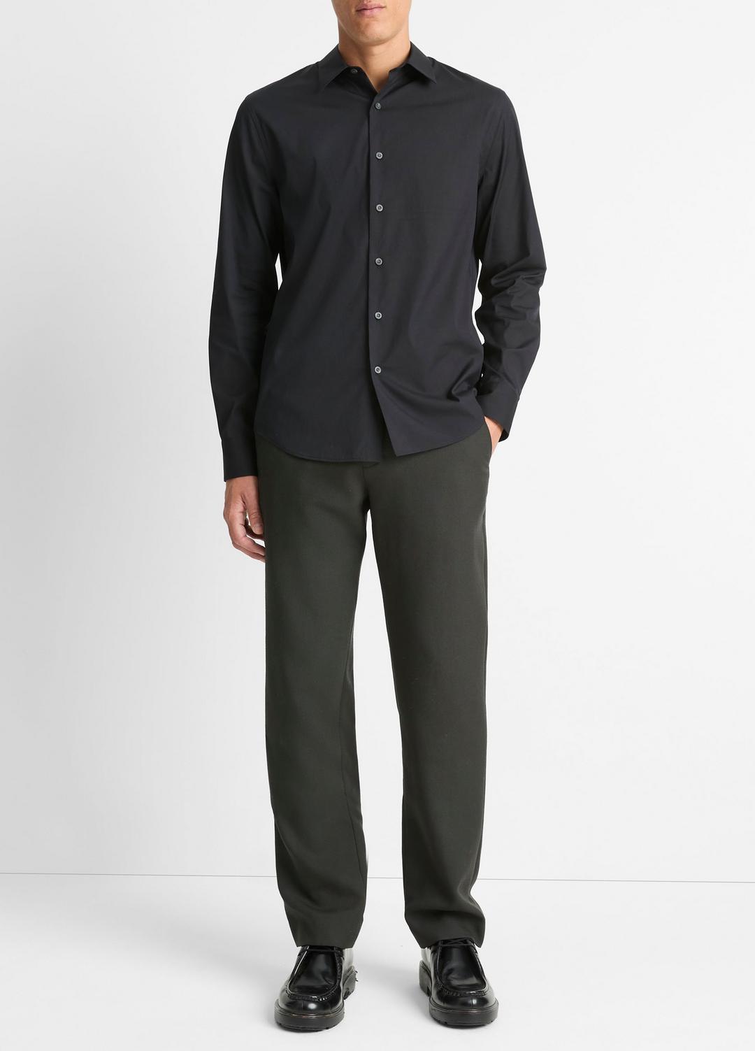 Stretch-Cotton Poplin Shirt in Long Sleeve - BLACK | VINCE Men