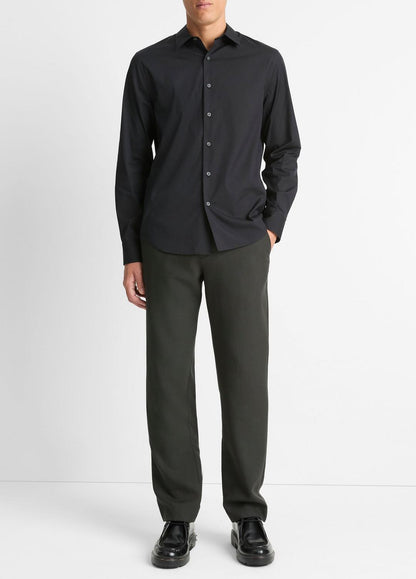 Stretch-Cotton Poplin Shirt in Long Sleeve - BLACK | VINCE Men