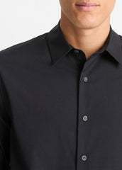 Stretch-Cotton Poplin Shirt in Long Sleeve - BLACK | VINCE Men