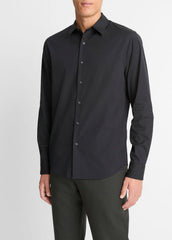 Stretch-Cotton Poplin Shirt in Long Sleeve - BLACK | VINCE Men