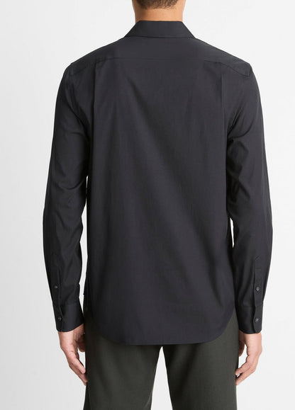 Stretch-Cotton Poplin Shirt in Long Sleeve - BLACK | VINCE Men