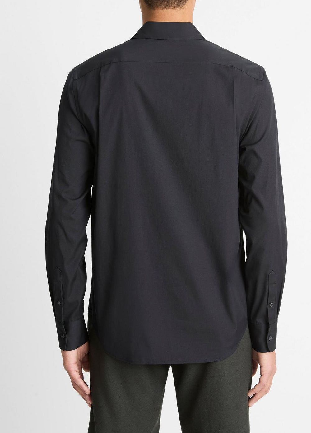 Stretch-Cotton Poplin Shirt in Long Sleeve - BLACK | VINCE Men