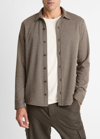 Houndstooth Cotton-Blend Button-Front Shirt in Long Sleeve - DARK ROAST COMBO | VINCE Men