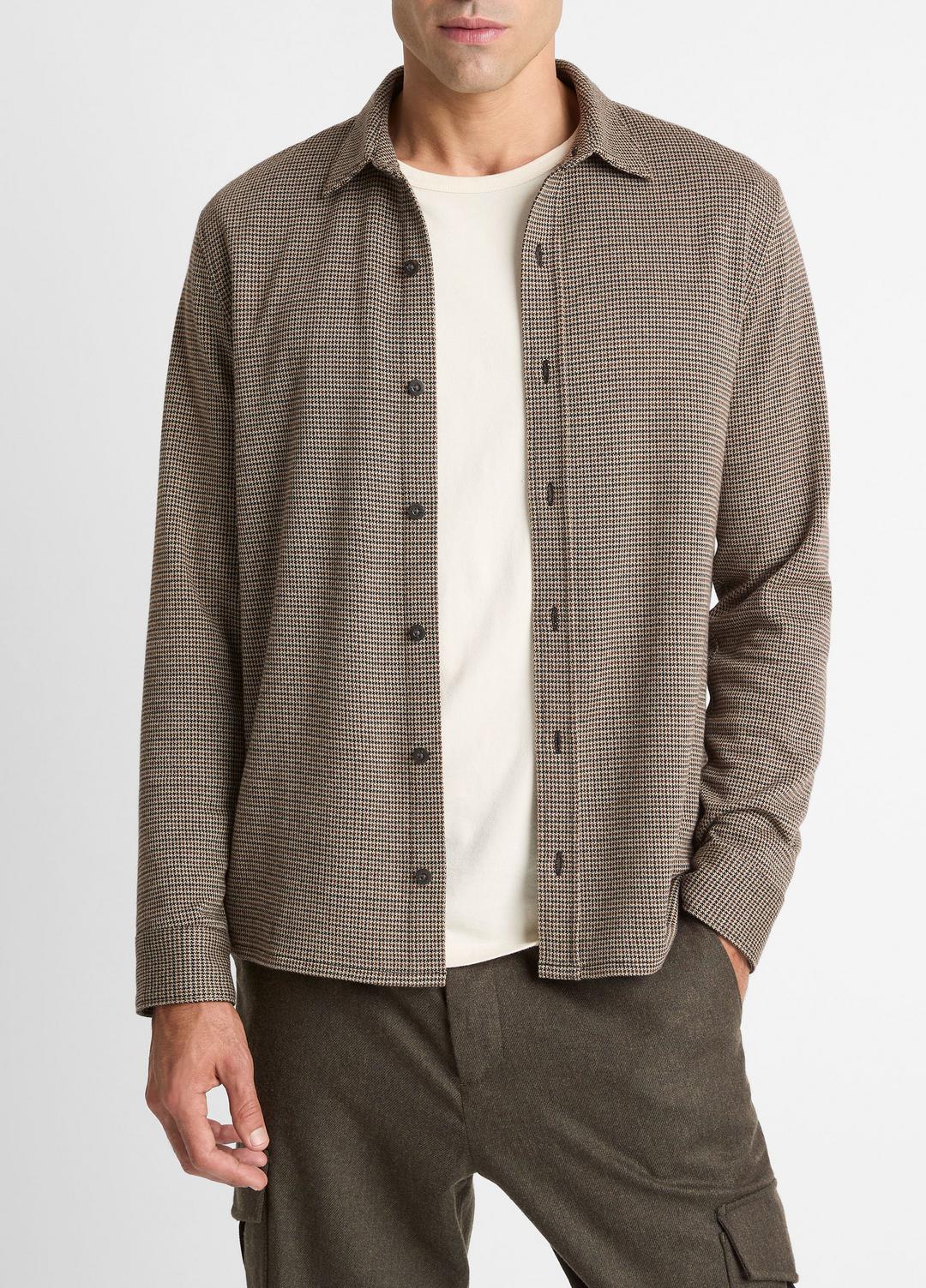 Houndstooth Cotton-Blend Button-Front Shirt in Long Sleeve - DARK ROAST COMBO | VINCE Men