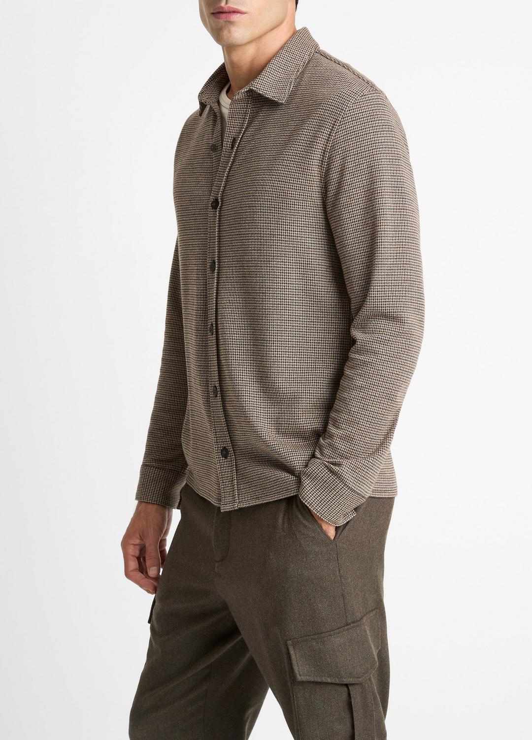 Houndstooth Cotton-Blend Button-Front Shirt in Long Sleeve - DARK ROAST COMBO | VINCE Men