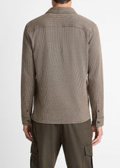 Houndstooth Cotton-Blend Button-Front Shirt in Long Sleeve - DARK ROAST COMBO | VINCE Men