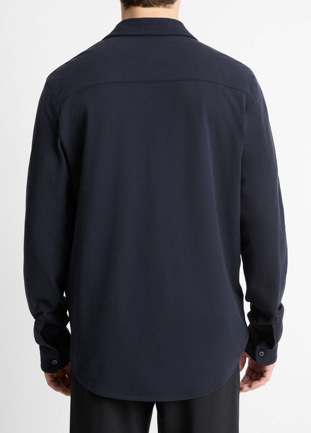 Cotton Piqué Button-Front Shirt in Long Sleeve - COASTAL BLUE | VINCE Men