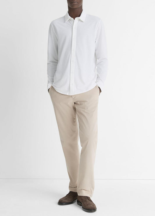 Cotton Piqué Button-Front Shirt in Long Sleeve - OPTIC WHITE | VINCE Men