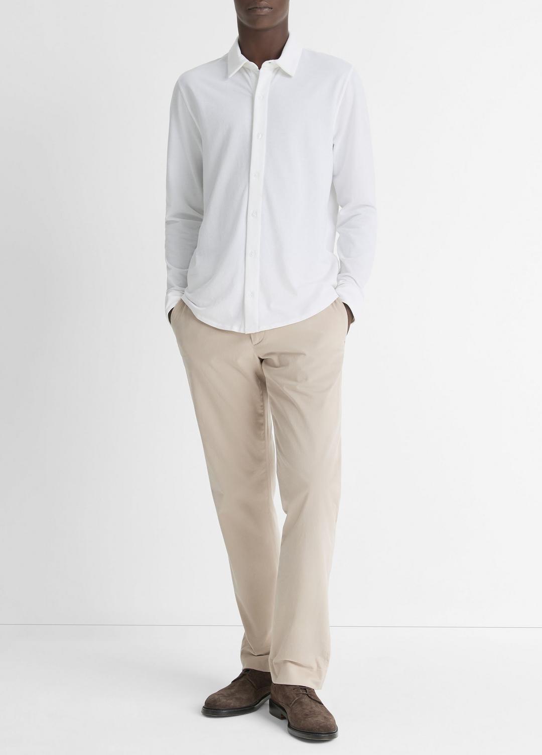 Cotton Piqué Button-Front Shirt in Long Sleeve - OPTIC WHITE | VINCE Men