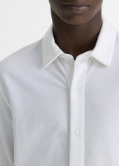 Cotton Piqué Button-Front Shirt in Long Sleeve - OPTIC WHITE | VINCE Men