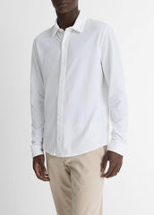 Cotton Piqué Button-Front Shirt in Long Sleeve - OPTIC WHITE | VINCE Men