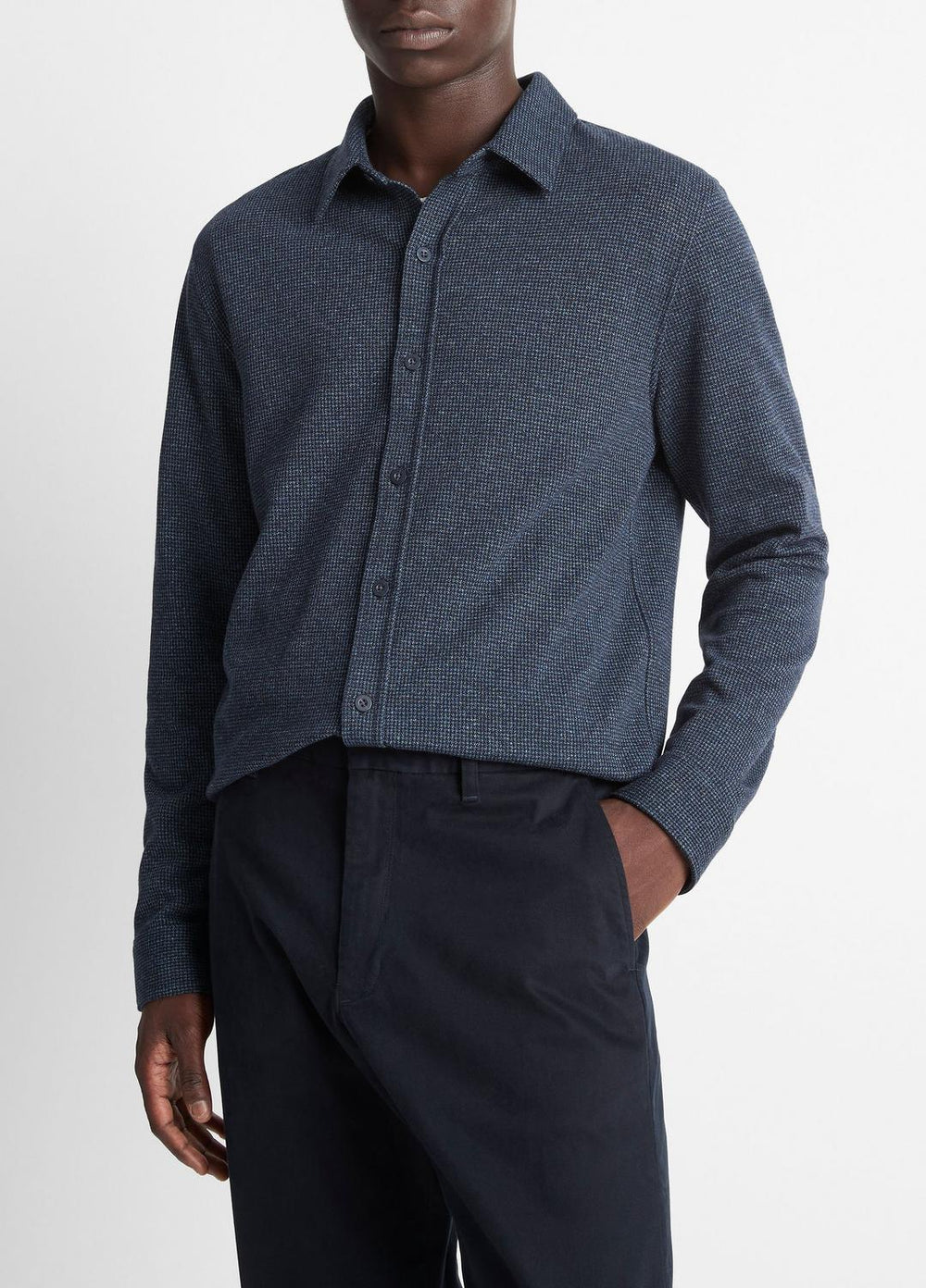 Houndstooth Cotton-Blend Button-Front Shirt in Long Sleeve - COASTAL COMBO | VINCE Men