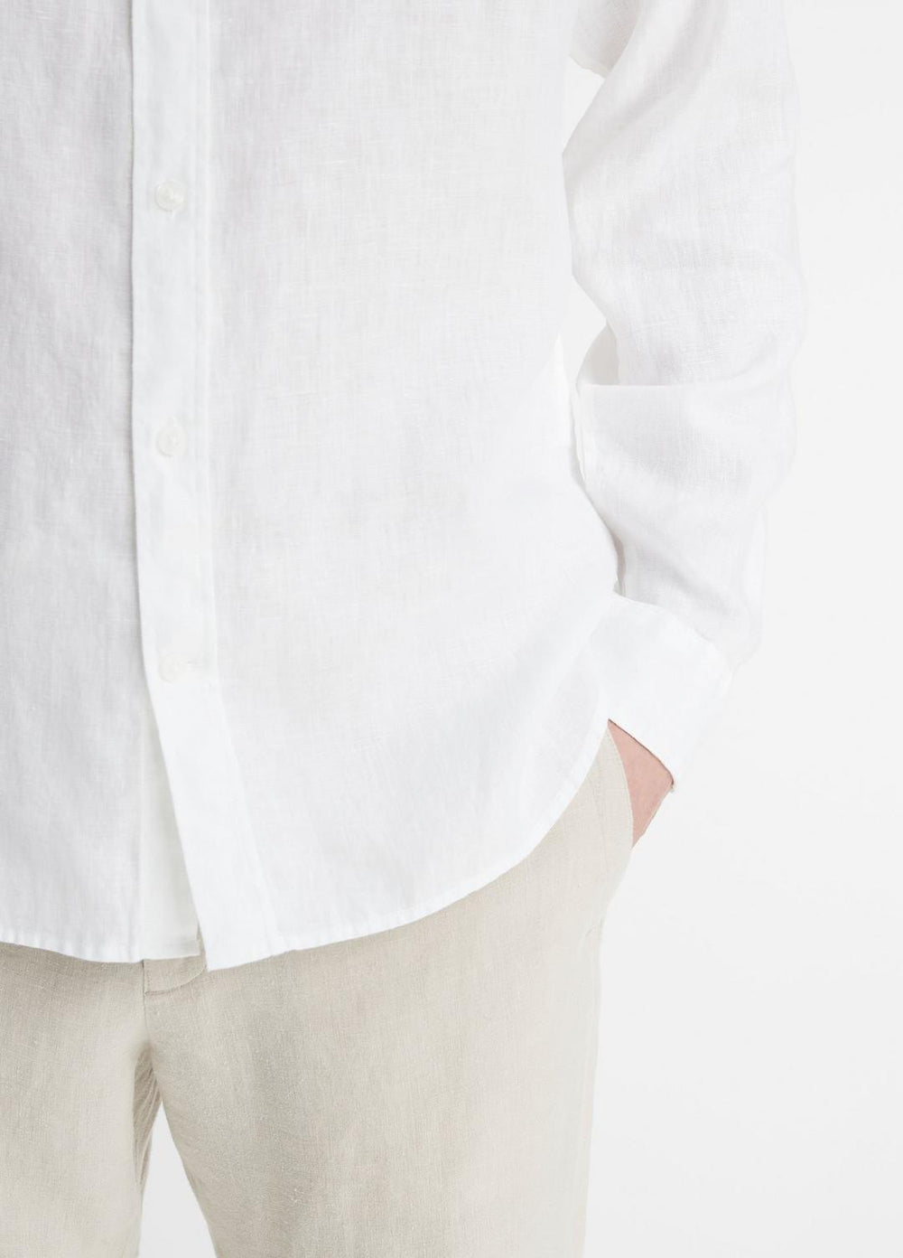 Linen Long-Sleeve Shirt in Long Sleeve - OPTIC WHITE | VINCE Men