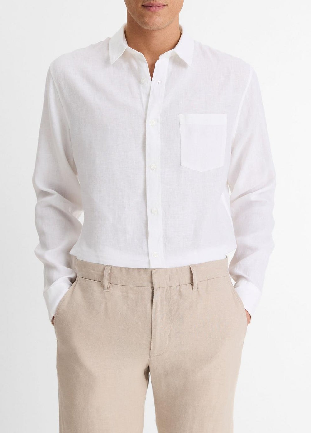 Linen Long-Sleeve Shirt in Long Sleeve - OPTIC WHITE | VINCE Men