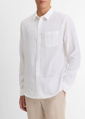 Linen Long-Sleeve Shirt in Long Sleeve - OPTIC WHITE | VINCE Men