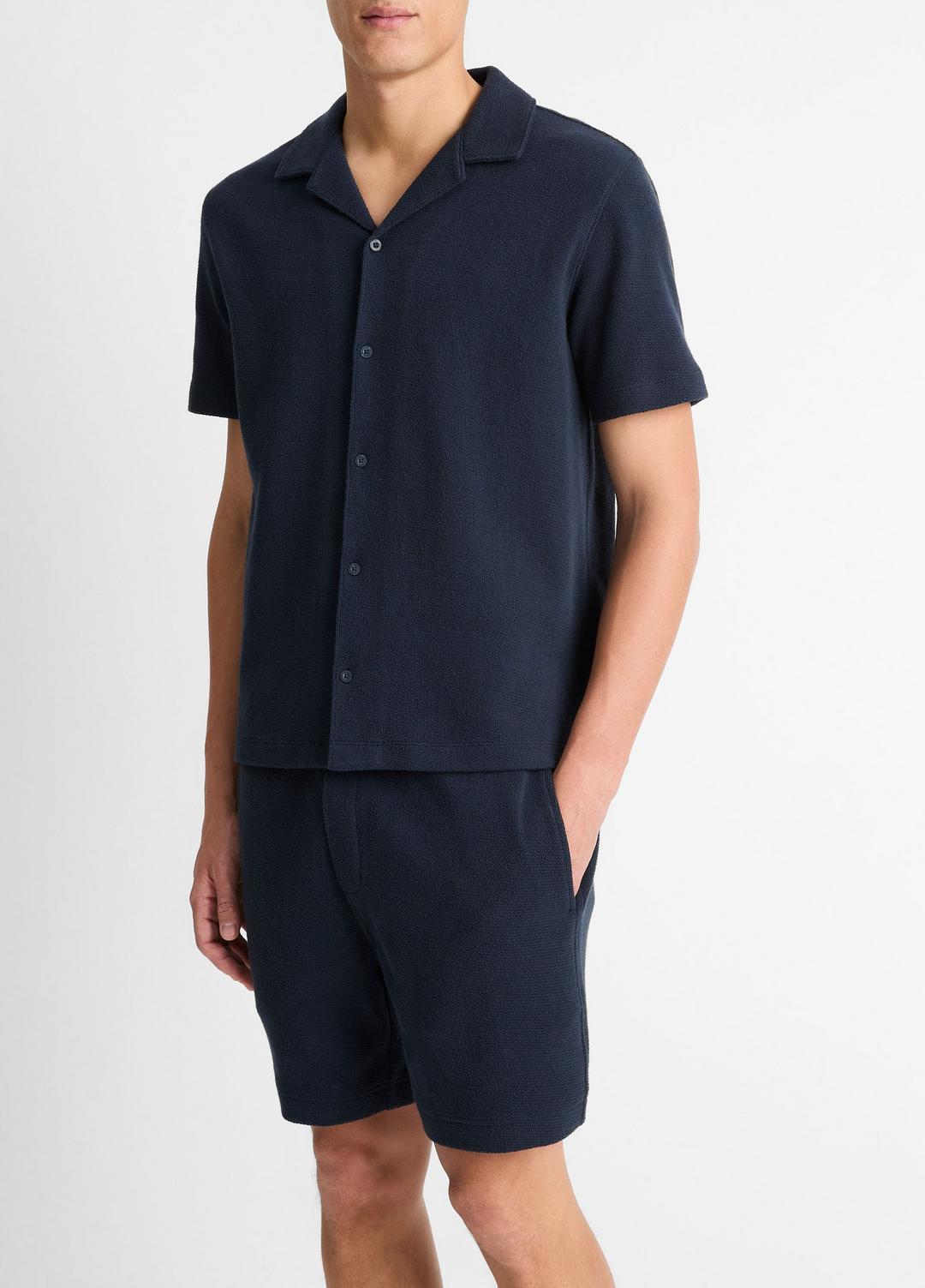 Cotton Bouclé Cabana Shirt in Short Sleeve - COASTAL BLUE | VINCE Men