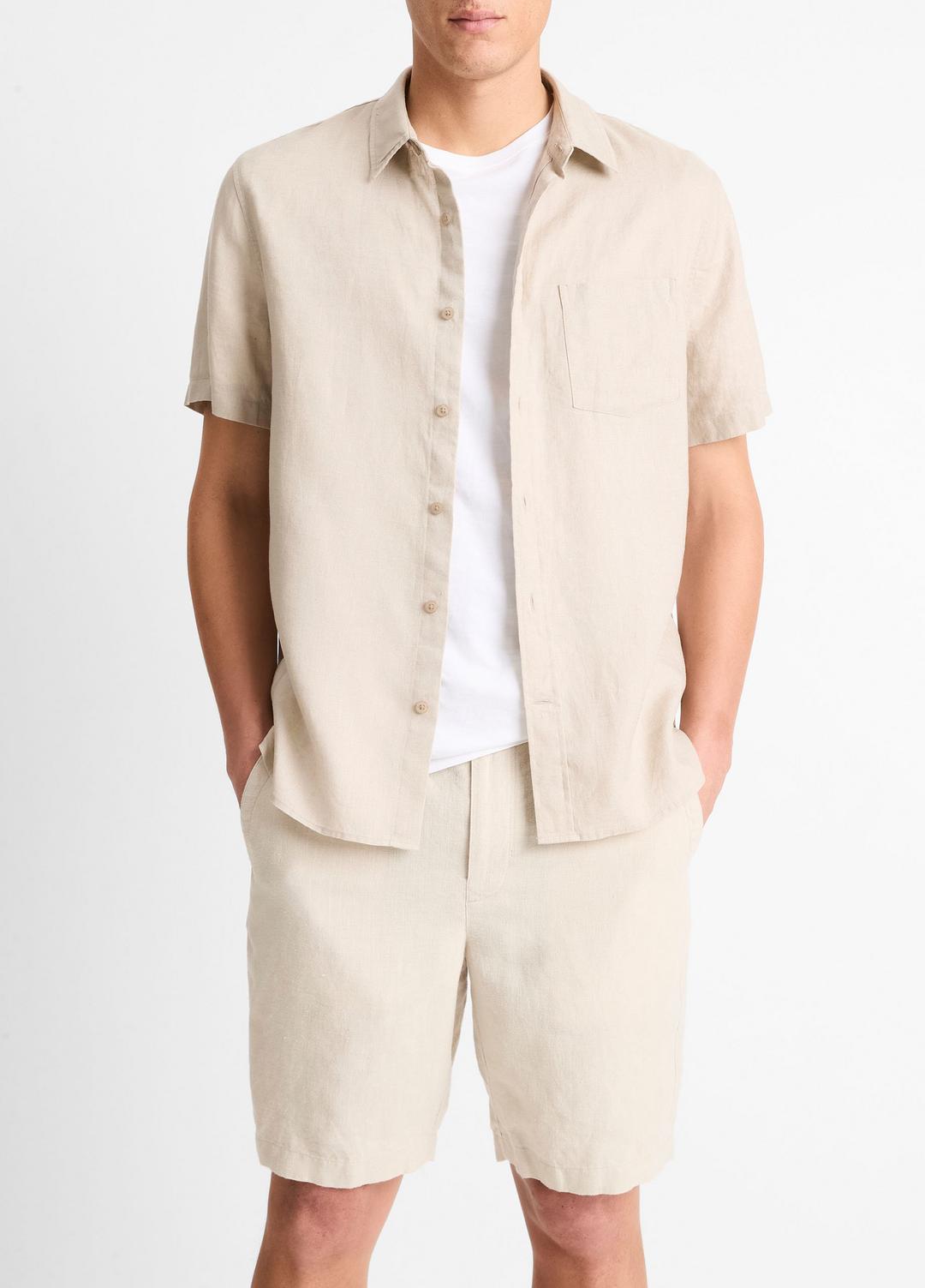 Linen Short-Sleeve Shirt in Short Sleeve - PUMICE ROCK | VINCE Men