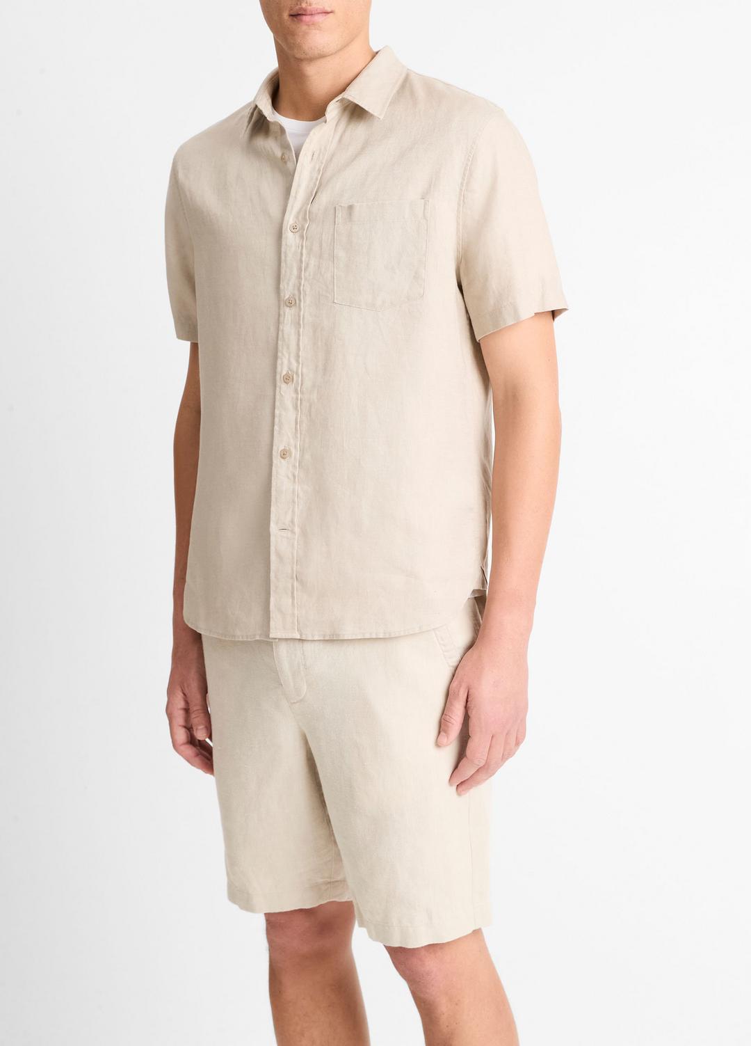 Linen Short-Sleeve Shirt in Short Sleeve - PUMICE ROCK | VINCE Men