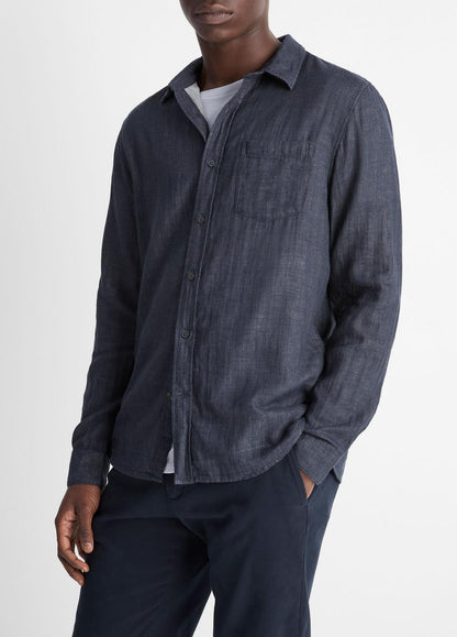Double Face Long Sleeve in Long Sleeve - HEATHER COASTAL | VINCE Men