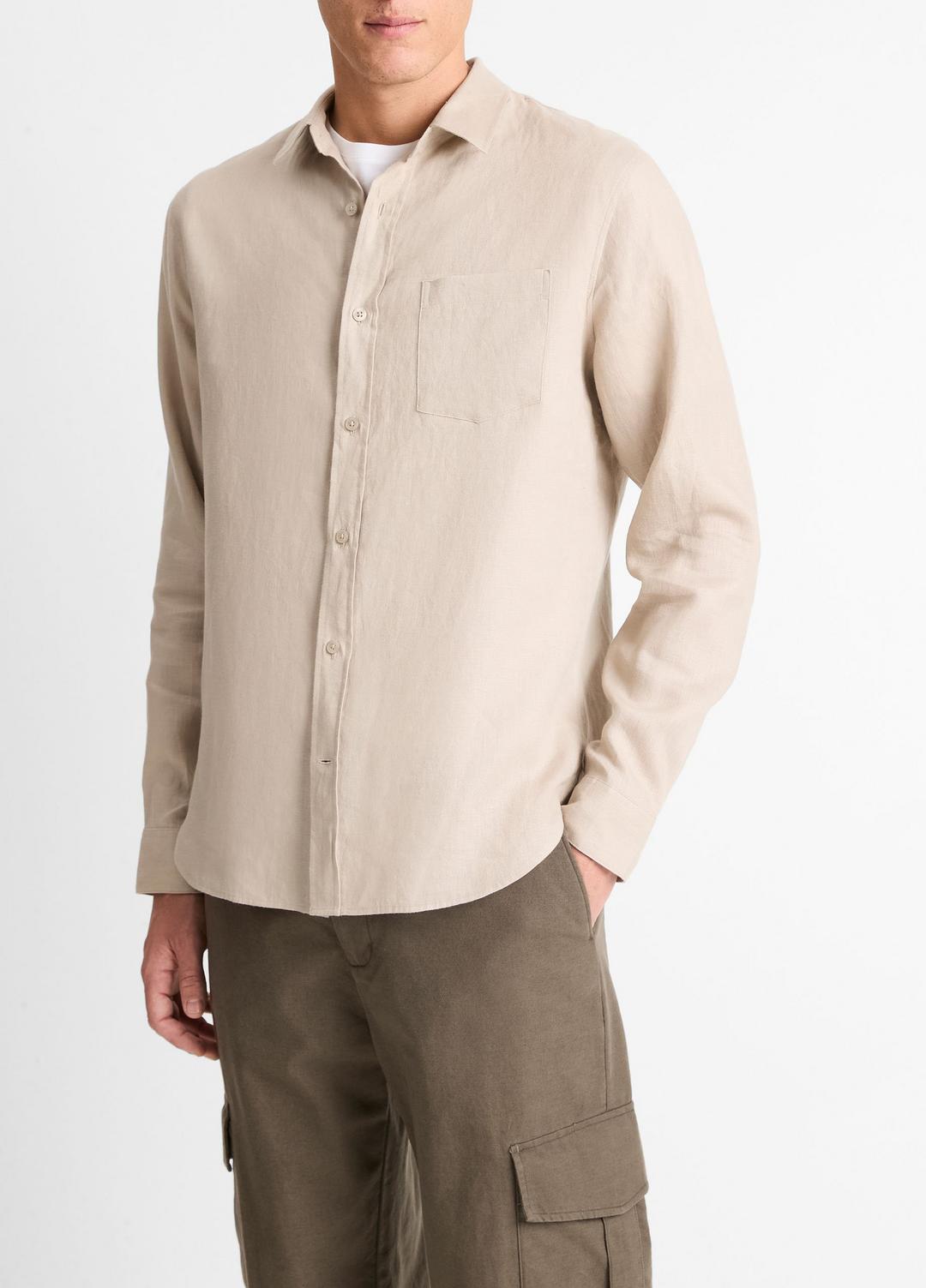 Linen Long-Sleeve Shirt in Long Sleeve - PUMICE ROCK | VINCE Men