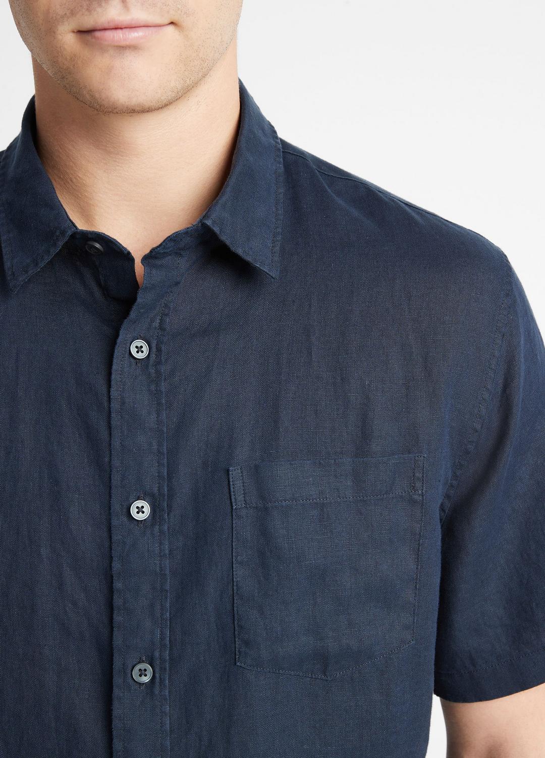 Linen Short-Sleeve Shirt in Short Sleeve - COASTAL BLUE | VINCE Men