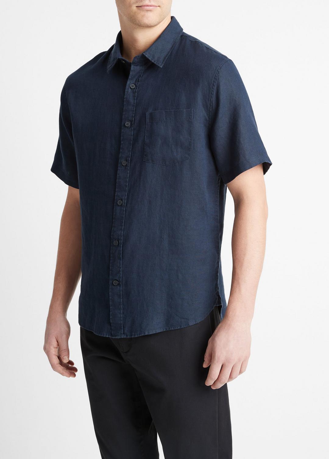 Linen Short-Sleeve Shirt in Short Sleeve - COASTAL BLUE | VINCE Men