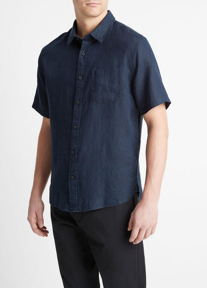Linen Short-Sleeve Shirt in Short Sleeve - COASTAL BLUE | VINCE Men