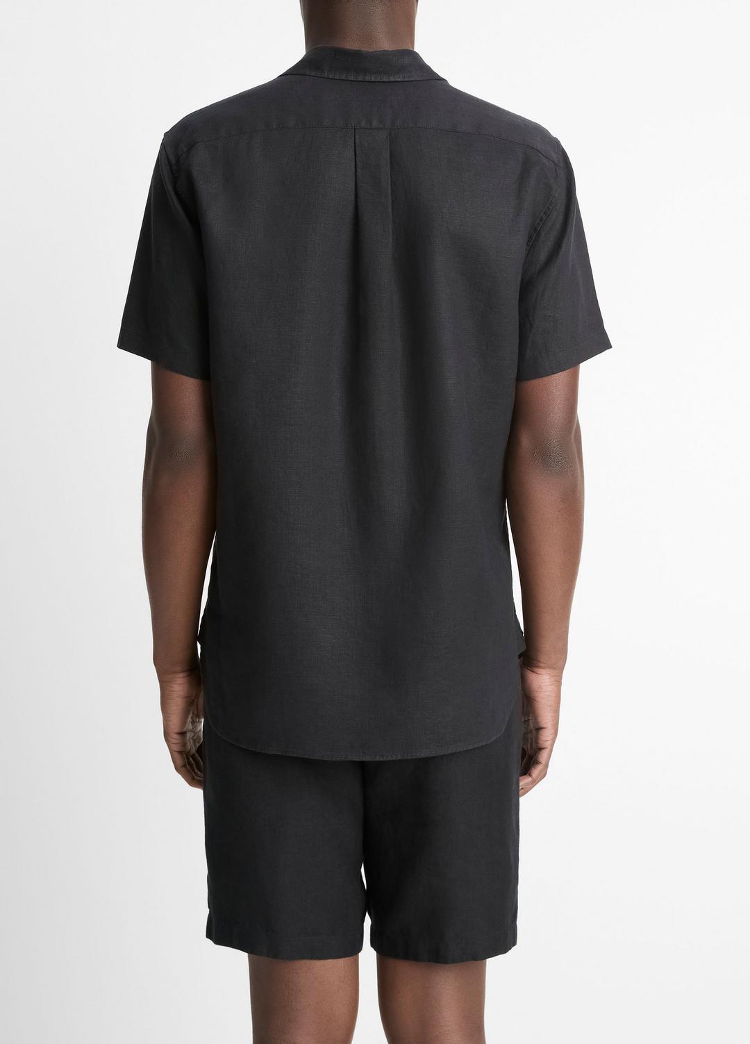 Linen Short-Sleeve Shirt in Short Sleeve - BLACK | VINCE Men