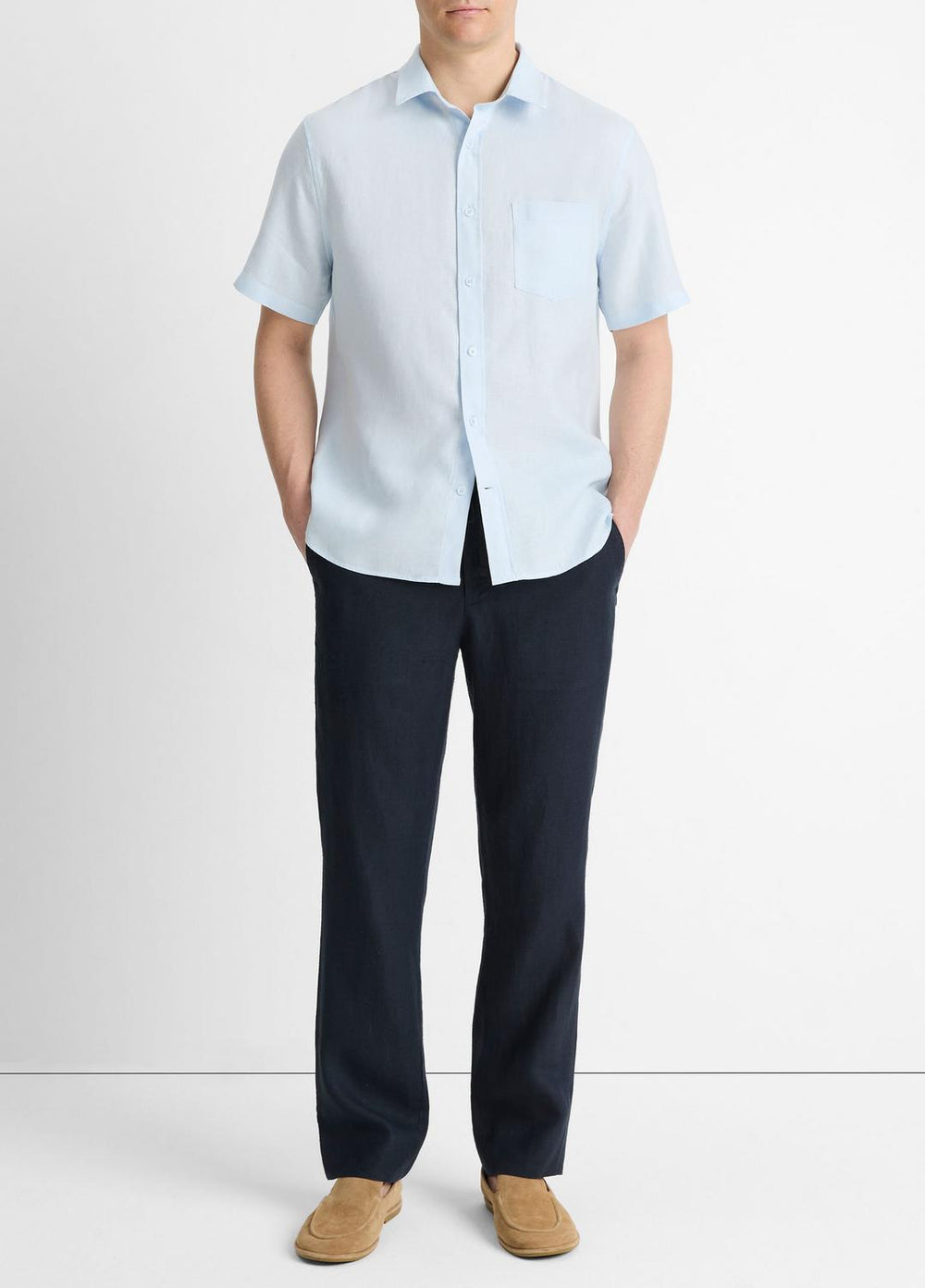 Linen Short-Sleeve Shirt in Short Sleeve - GLACIER | VINCE Men