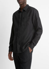 Linen Long-Sleeve Shirt in Long Sleeve - BLACK | VINCE Men