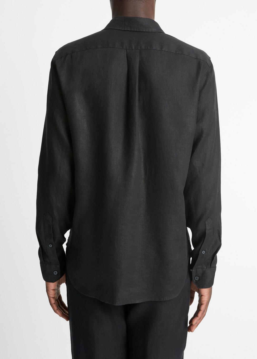 Linen Long-Sleeve Shirt in Long Sleeve - BLACK | VINCE Men