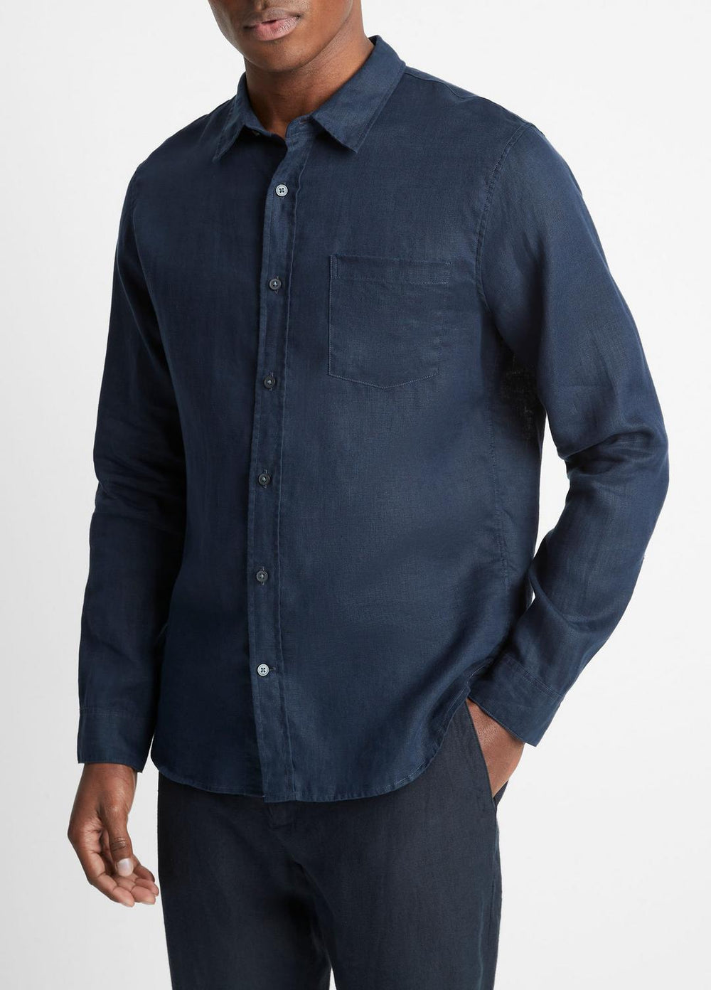 Linen Long-Sleeve Shirt in Long Sleeve - COASTAL BLUE | VINCE Men