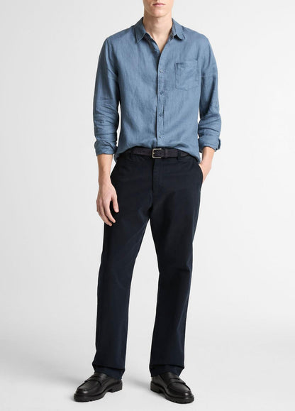 Linen Long-Sleeve Shirt in Long Sleeve - UNIFORM BLUE | VINCE Men