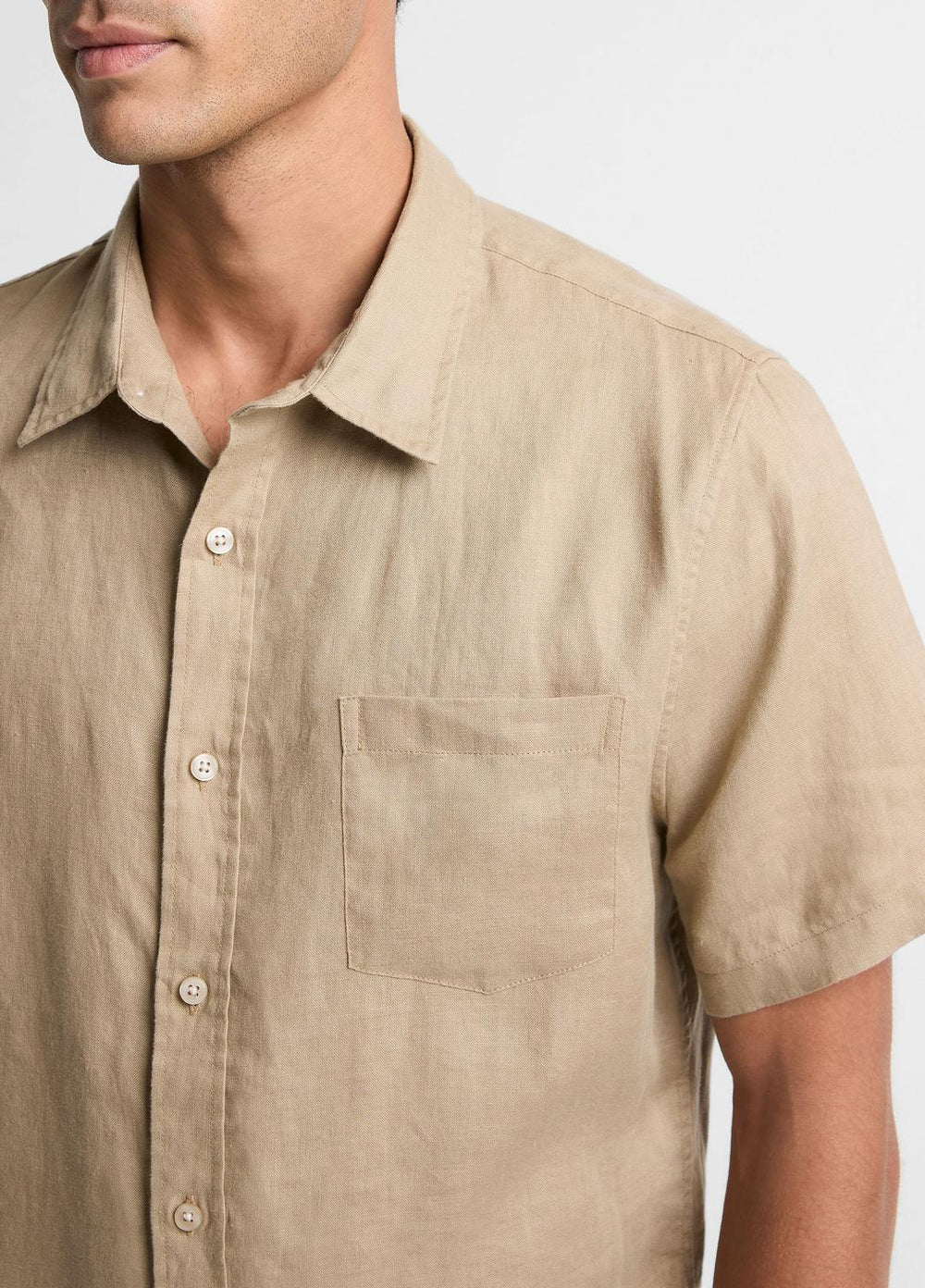 Linen Short-Sleeve Shirt in Long Sleeve - TEAK | VINCE Men