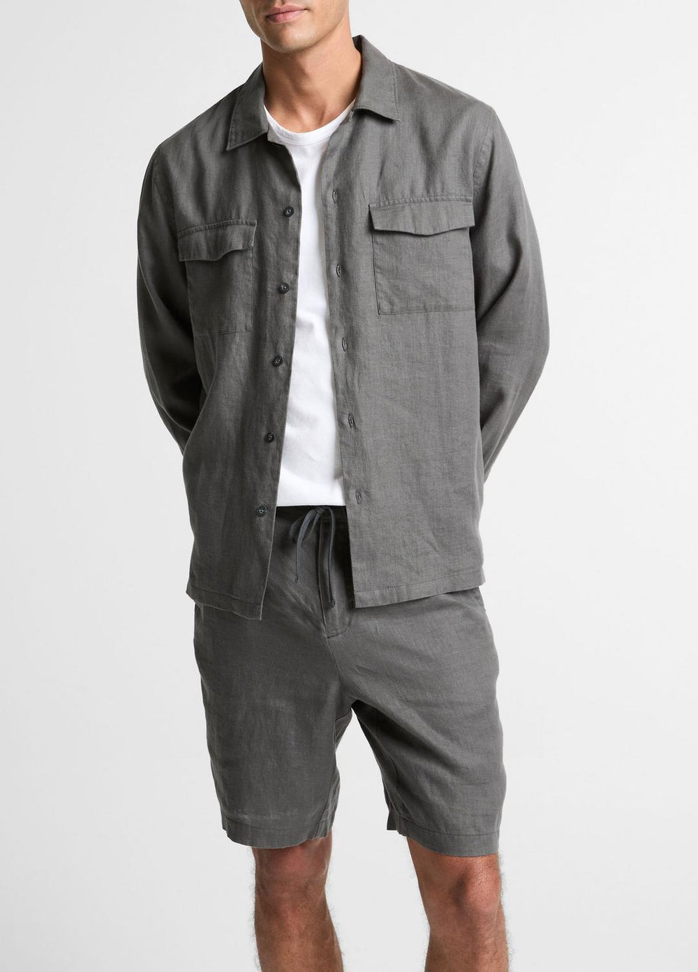 Linen Garage Shirt  in Long Sleeve - SLATE | VINCE Men