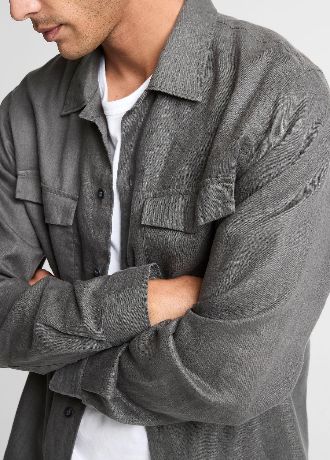 Linen Garage Shirt  in Long Sleeve - SLATE | VINCE Men
