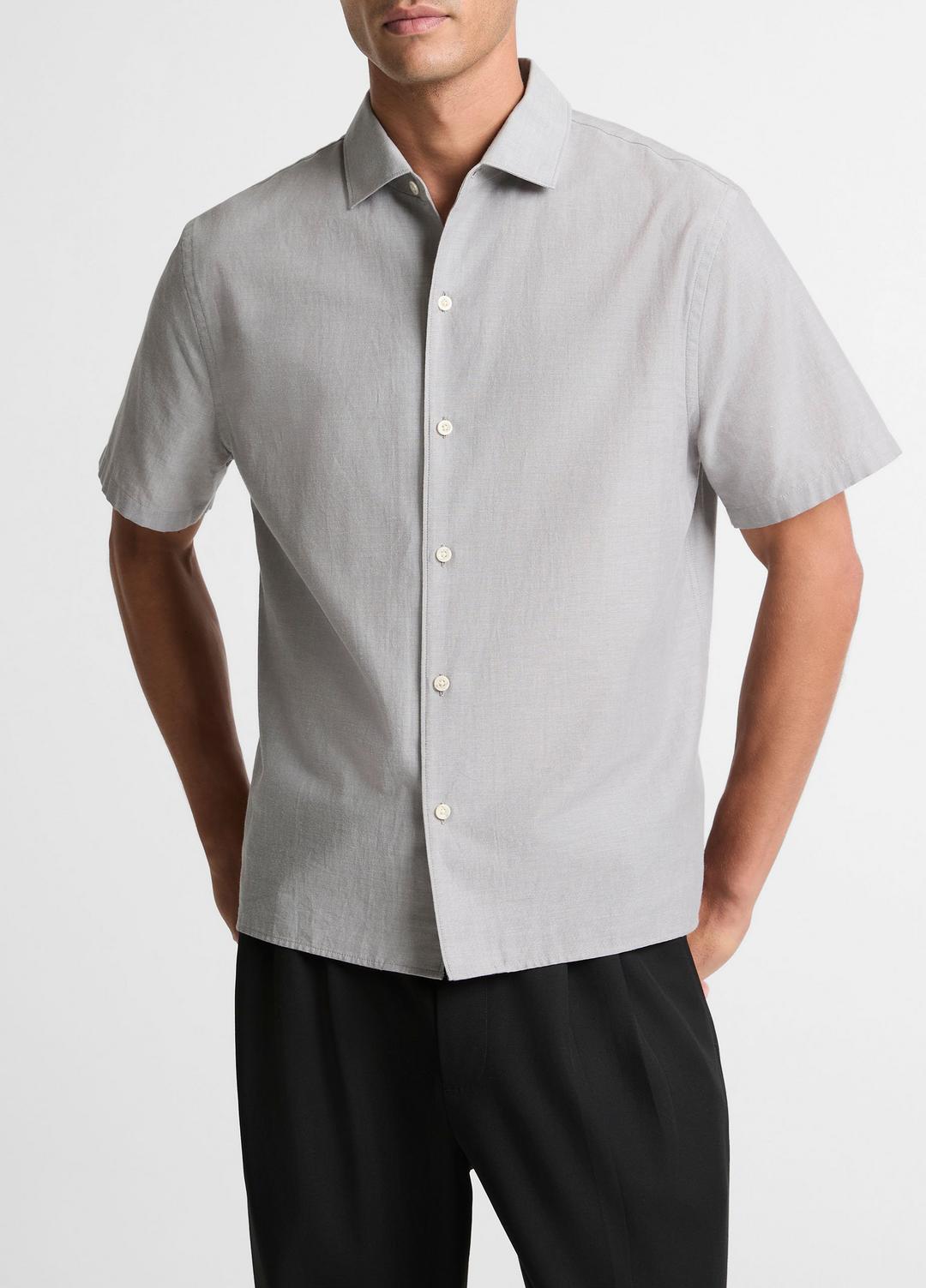 Cotton Short-Sleeve Button-Front Shirt  in Short Sleeve - JET | VINCE Men